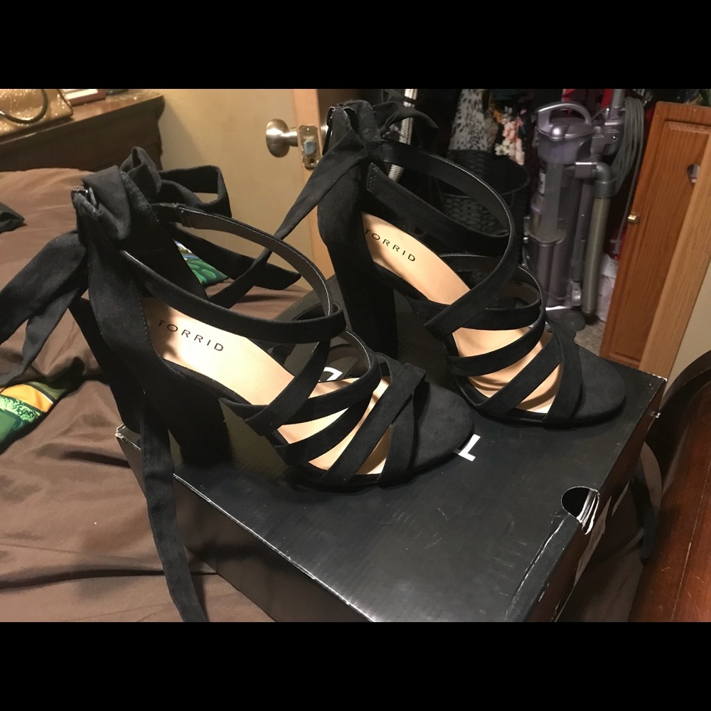 Black Strappy Lace Up Heels